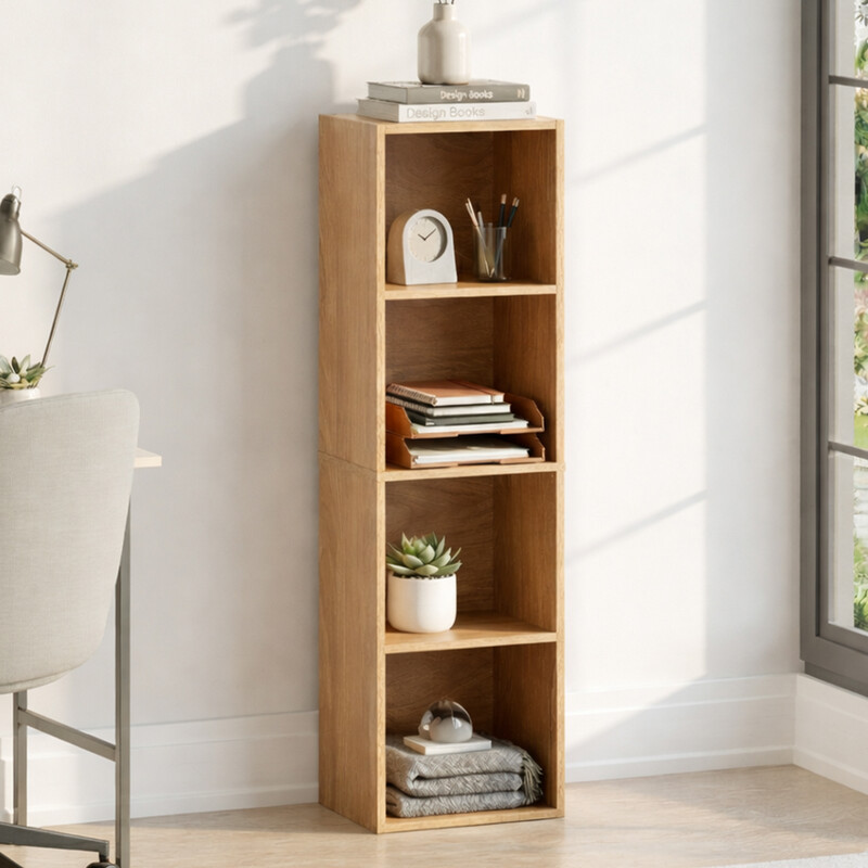 Vida Designs Furniture Oxford 4 Tier Cube Bookcase in Oak | Living Room Storage Shelf Organizer Unit