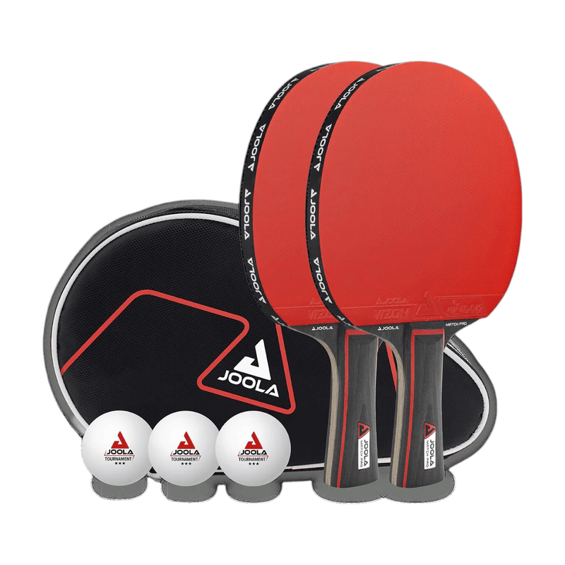 JOOLA tafeltennisset Duo PRO tafeltennisrackets + 3 tafeltennisballen + tafeltennisdoek, rood/zwart, 6-delig