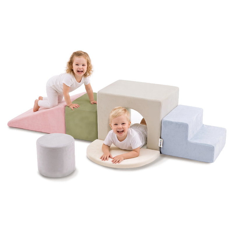 Benarita Kinder Schaumstoff Kletterblock-Set, Hochdichter Polyurethan-Schaumstoff Halt, Weicher Hautfreundlicher Stoff mit Verdeckten Reißverschlüssen, Rutschfeste Basis für Stabilität, Abnehmbare & Waschbare Bezüge, Fördert Motorik & Fantasiespiel, Ideal