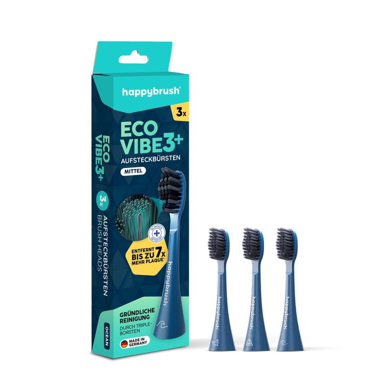 happybrush Eco Vibe 3+ Aufsteckbürsten, 3er-Pack, Ocean/Aurora