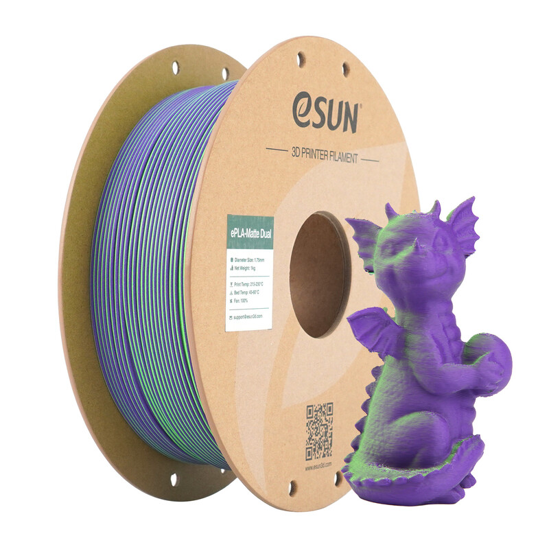 eSUN Mattes Zweifarbiges PLA 3D-Filament 1,75 mm - Grün Lila 1 kg, Sauber Aufgewickelt Einfach zu Verwenden Farbige Matte Oberfläche Für Die meisten FDM-Drucker 3D-Druckmaterial