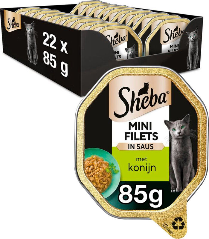 Sheba Mini Filets Kattenvoer in Blik, Eiwitrijk, Verschillende Smaken Konijn 22 x 85 g