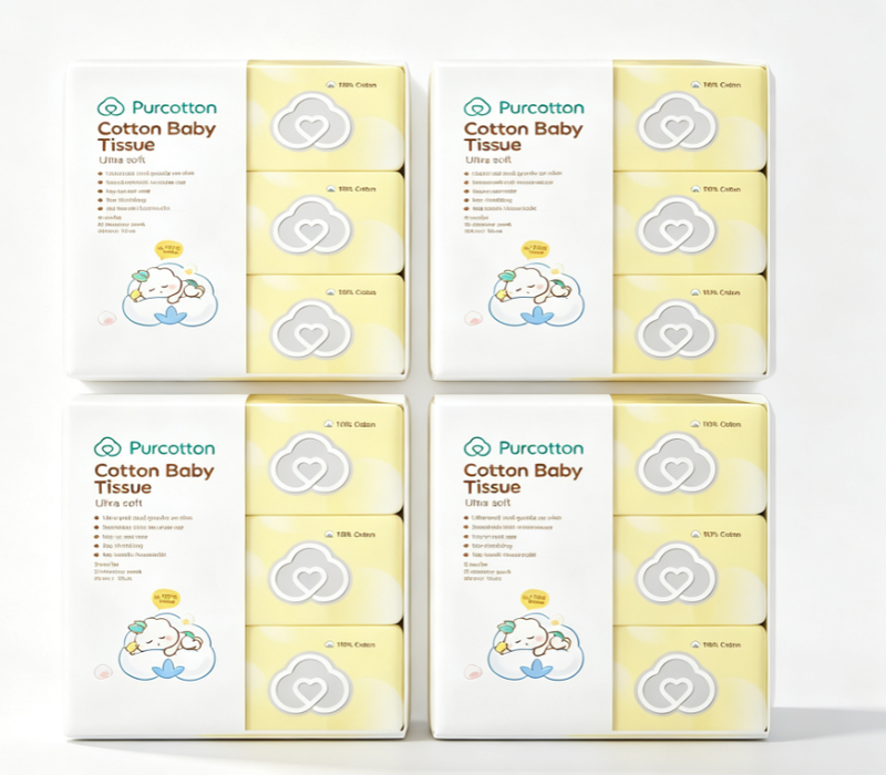 Baby Tissues Stock-Up Bundle: Purcotton 100% Cotton Baby Tissue (Ultra Soft), 960 Sheets (80 Sheets x 12 Packs), Ultra Soft and Gentle on Skin, Enriched with Moisturizer, Dry or Wet Use, No Shedding, No Harsh Chemicals