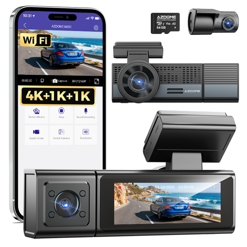 AZDOME M500 3-Kanal 4K Dashcam mit 2,99”-Bildschirm