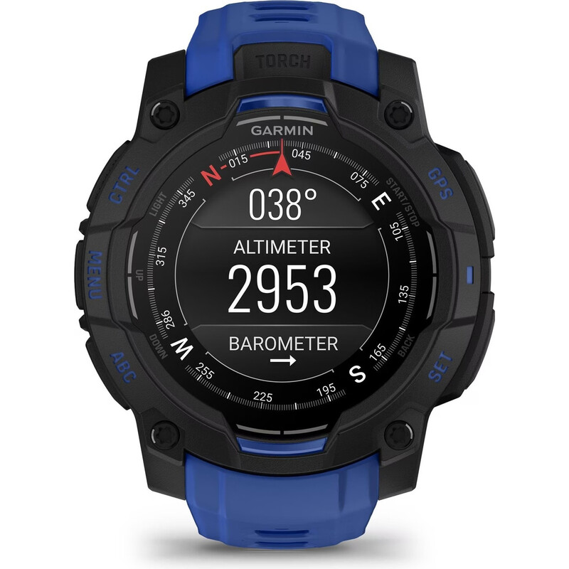 GARMIN Instinct 3 AMOLED Multisport-Smartwatch Elektronik Wearables - 45 mm in Schwarz/Blau mit LED-Taschenlampe, 18 Tage Akku
