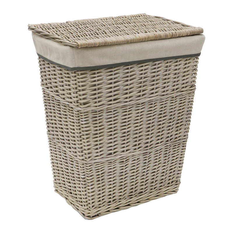 Arianna Rectangular Tapered Willow Linen Laundry Basket - Grey Wash