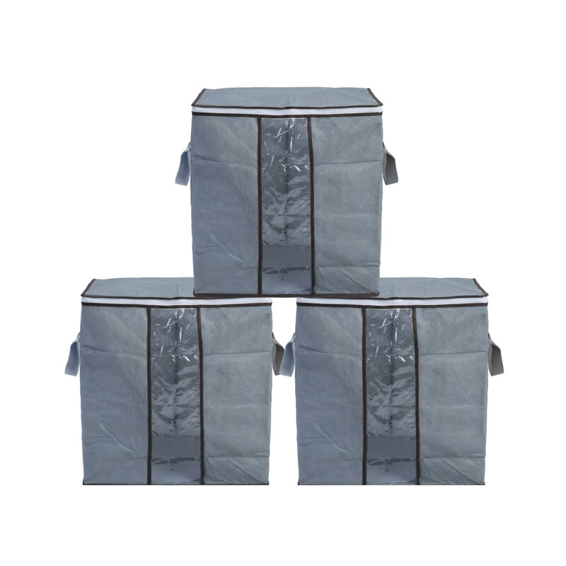3 Pack Large Capacity Clothes Storage Bags with Clear Window and Handles, Foldable Fa