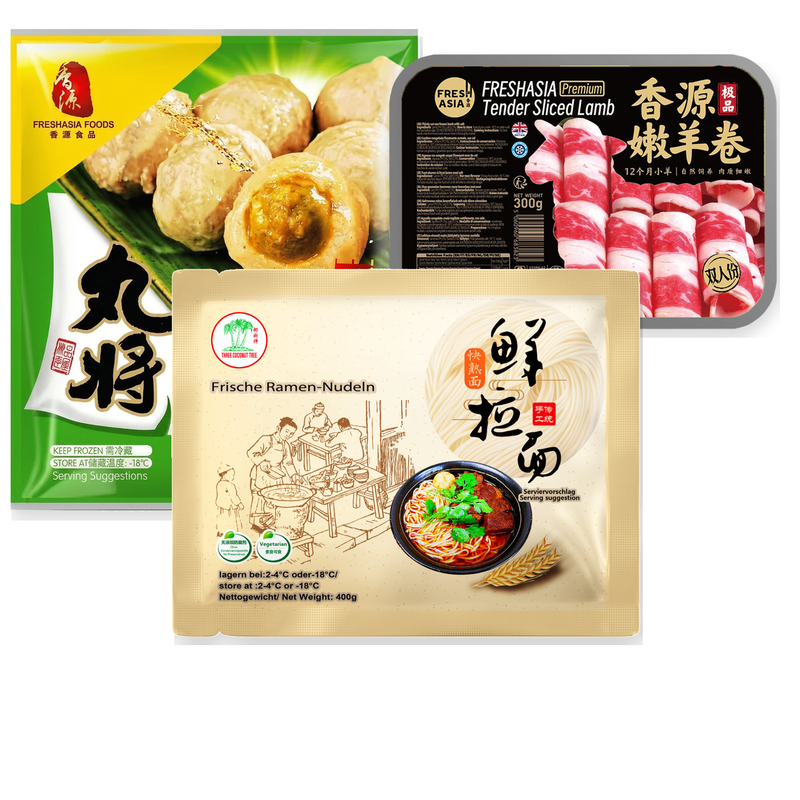 TCT Diepvries ramen 400 g + THREE COCONUT TREE Rundvleesballetjes met vulling 200 g + THREE COCONUT TREE Lamsrolletjes 300 g