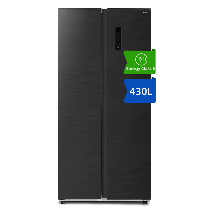 JKR433WGE 430L 84cm Wide Black Steel No Frost American Style Fridge Freezer – Side by