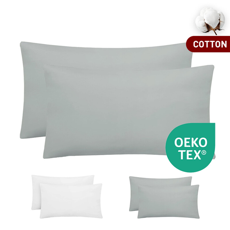 Basics 50x75cm Pillowcases Set of 2， 100% Cotton， Soft and Breathable， Envelope Closu