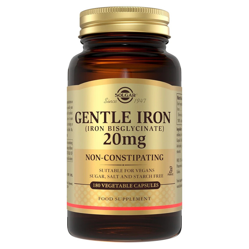 Mild Iron (Ferrous Digeinate) 20 mg Vegetable Capsules - 180 Capsules