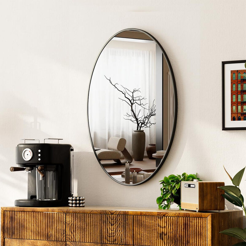 Oval Wall Mirror 51x71cm Black Circle Hanging Wall Mirror Home Decorative Wall Mounte
