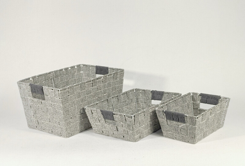 S/3 COTTON STRAP BASKETS GREY L:15x11x8.25''HM:13x10x4.5''HS:10x7x4.5''H
