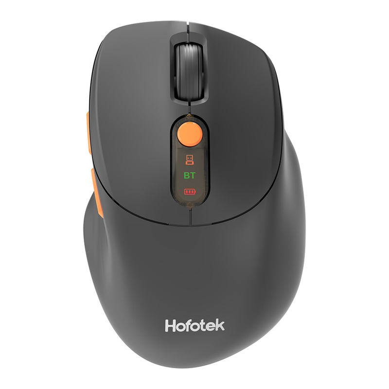HOFOTEK M311 2.4 G+BT stille muis voor kantoorgebruik - instelbare DPI met meerdere niveaus, ergonomisch, zwart-oranje, compatibel met meerdere systemen (1×AA-batterij)