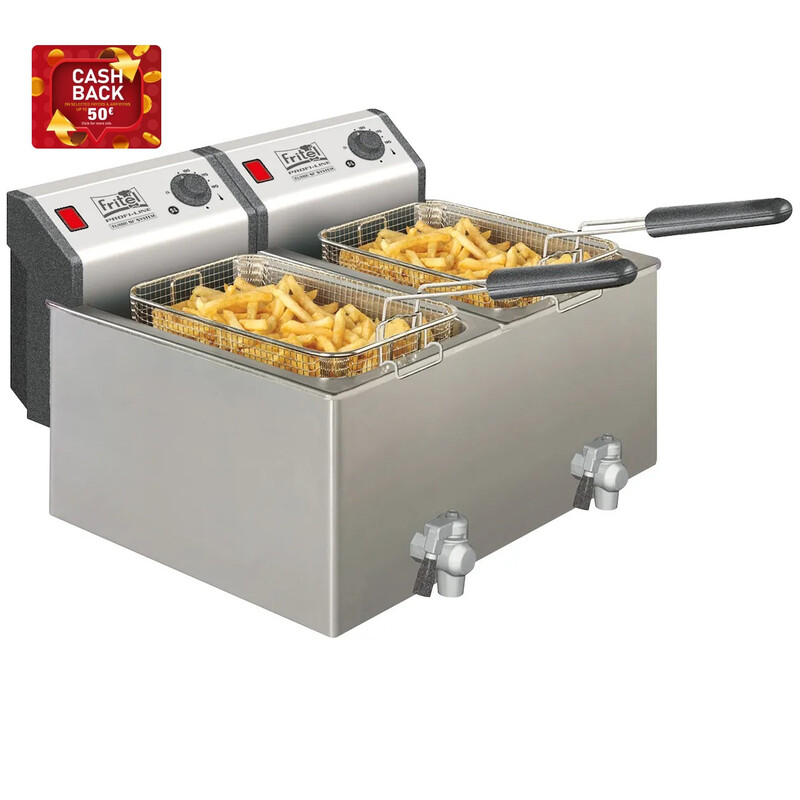 Fritel Friteuse Profi 4920 Duo - Professionele Dubbele Friteuse - 2x 8 L - 2x 3300 W - Stofdeksel - Aftapkraan - Geschikt voor Olie en Vast Vet