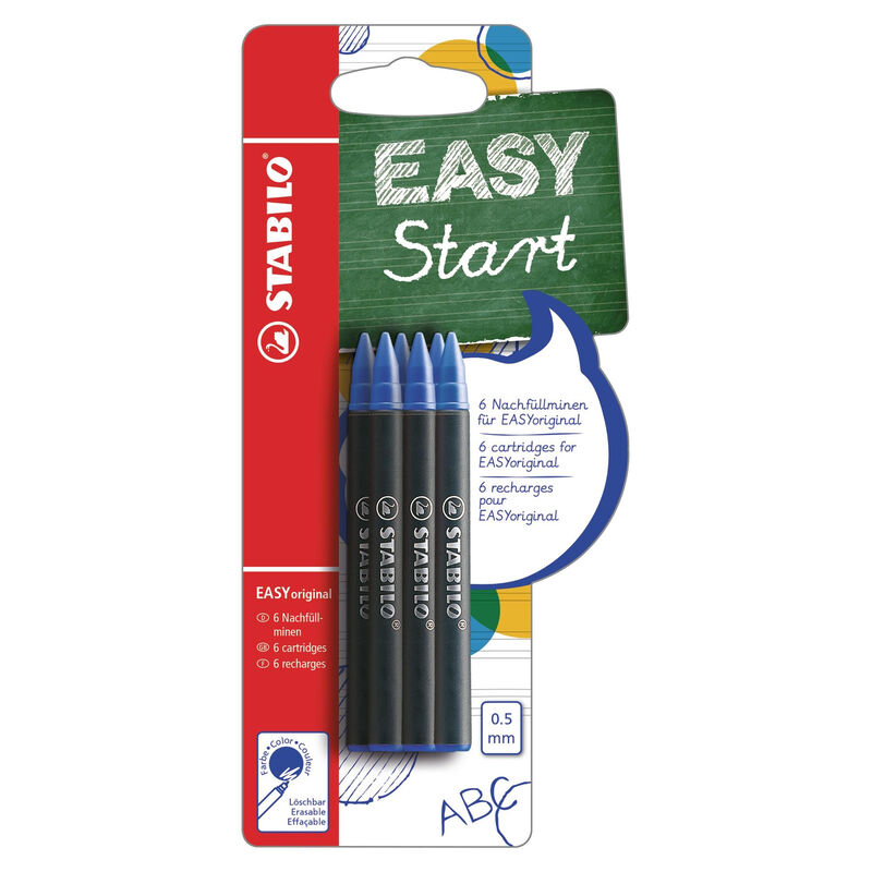 STABILO EASYoriginal - Ergonomische rollerball-navullingen - Set van 6 - Blauw