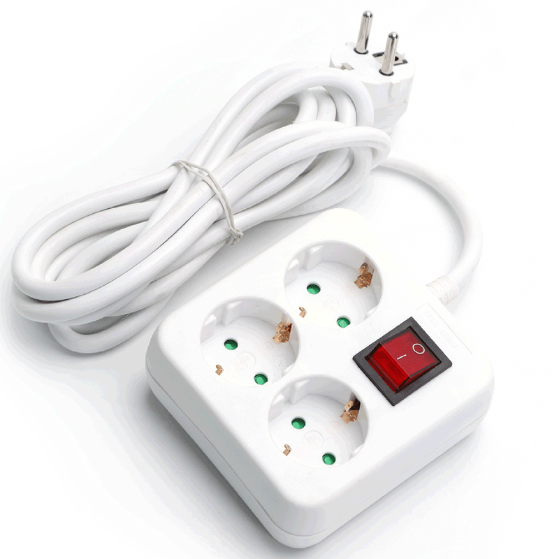 Deutsches 3-fach Steckdosenleiste (mit Schalter) 3 m 3G 1,5 Mm² Weiß