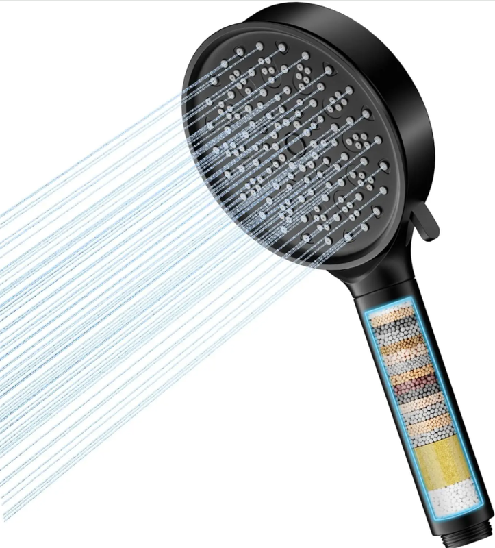 Cobbe waterbesparende douchekop, geoptimaliseerd voor hard water, met 20-traps filtratie, 6 hogedruksproeistanden en antikalkfilter (zwart)