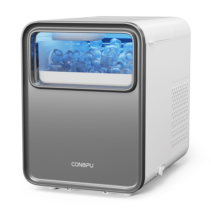 CONOPU Tafelmodel ijsblokjesmachine, zelfreinigend, maakt 9 kogelvormige ijsblokjes in 6 minuten, 12,02 kg dagelijkse productie, compact, draagbaar, inclusief opvangmandje en schepje, stille werking, 2 maten, voor thuis en keuken