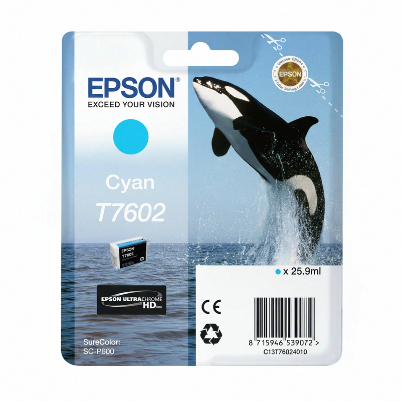 Epson Killer Whale T7602 inktcartridge, cyaan, origineel, 25,9 ml