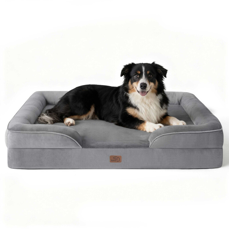 Bedsunde Orthopädisches Hundebett - Ergonomisches Hundesofa für mittelgroße Hunde, Grau, 106 x 80 cm