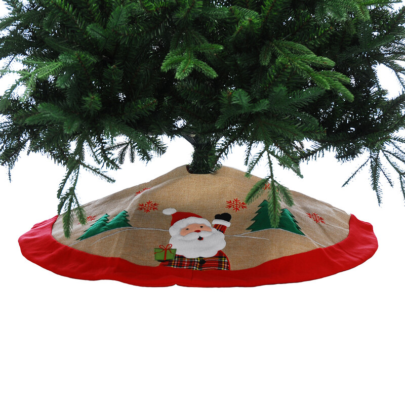 Festive 90Cm Natural Linen Tree Skirt - Santa/Present