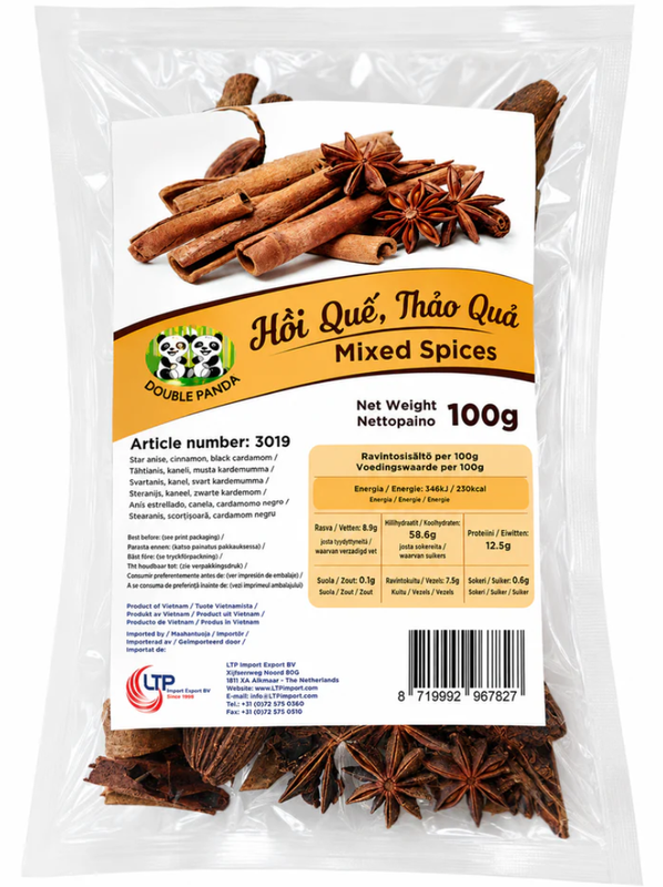 DOUBLE PANDA Vietnam Getrocknete Gewürzmischung Zimt, Sternanis, Schwarzer Kardamom (Quế, Hồi, Thảo Quả) 100 g