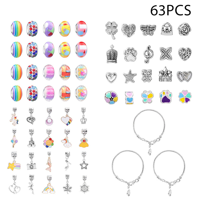LIVINGANDHOME Kids DIY Bracelet Making Kit, Colourful 63pcs Bead Set for Creative Fun, Friendship Jewelry Craft Activity