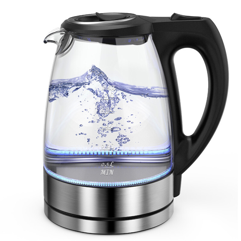 Cuisync 1.7 L borosilicaatglas waterkoker, 2200 W hoog vermogen snelkokend, 304 roestvrijstalen bodem, 360° draaibare voet, waterkoker voor thuisgebruik (FY-788)