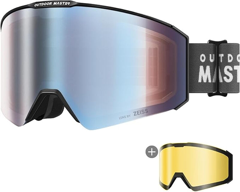Falcon Zeiss Ski Goggles Set Black Frame Uniform ML Blue Frozen VLT 18.6% for Adults