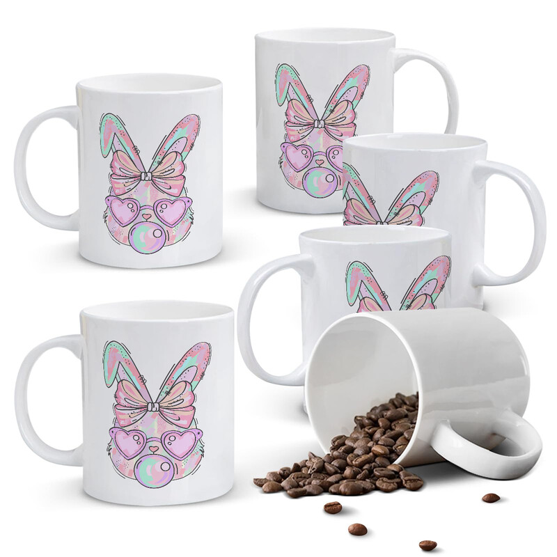 1pc Cute Rabbit Mug, 11oz Ceramic Coffee Cup with Pink Heart Glasses and Colorful Bub