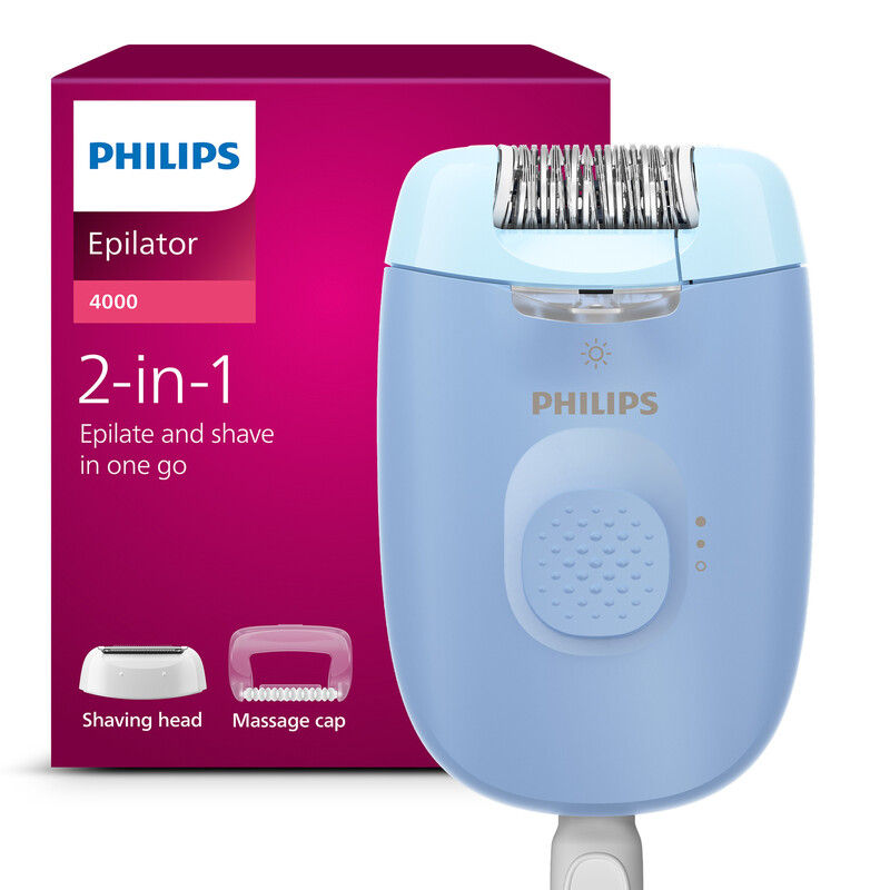 Philips Series 4000 Corded Epilator, Led Light, 2 Speed Settings, 2 Accessories Including Shaver Head, Washable Head, Bre247/00