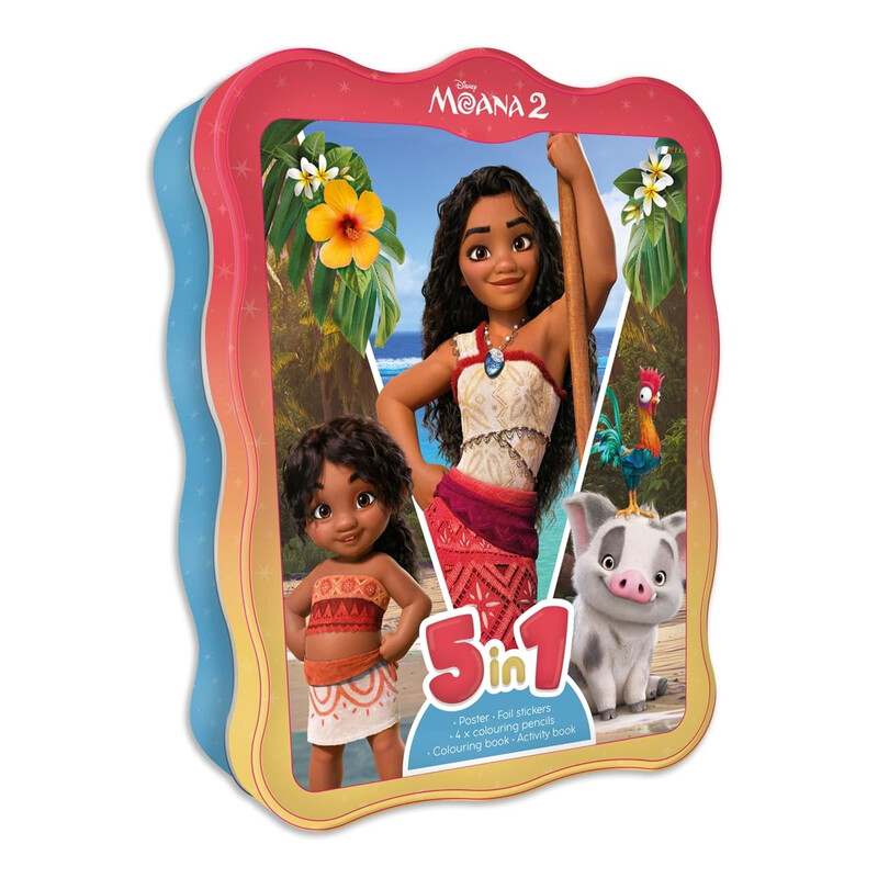 Disney Moana 2: 5-in-1 Activity Tin Art and Craft Kit for Kids with Fun Stickers, Puzzles, and More Activities