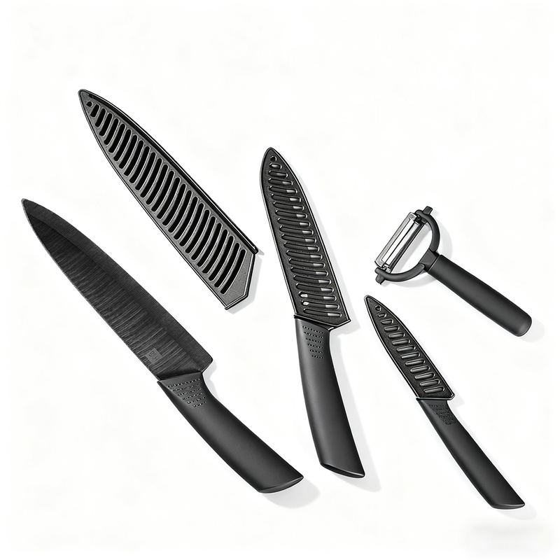 Huohou Keramikmesser Set – Ultrascharf, leicht & rostfrei, vakuum-kohlenstoffverstärkte Zirkonia-Klingen, ergonomischer TPR-Griff, inkl. Kochmesser, Universalmesser, Obstmesser & Schäler