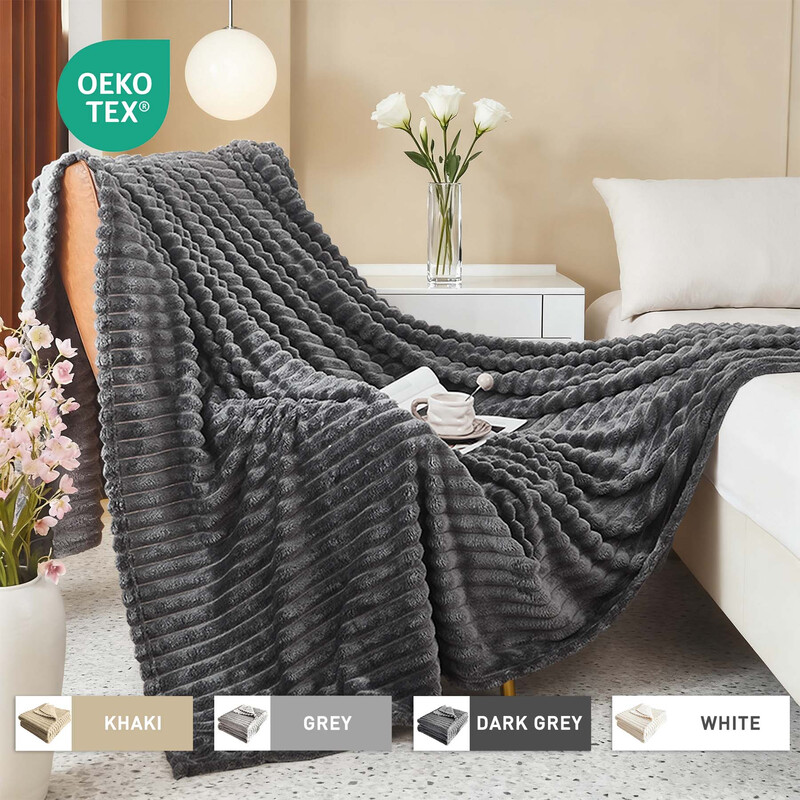 Cuddly Fluffy Blanket， Striped Flannel Blanket， Couch Blanket， Warm Throw， Sofa Blank