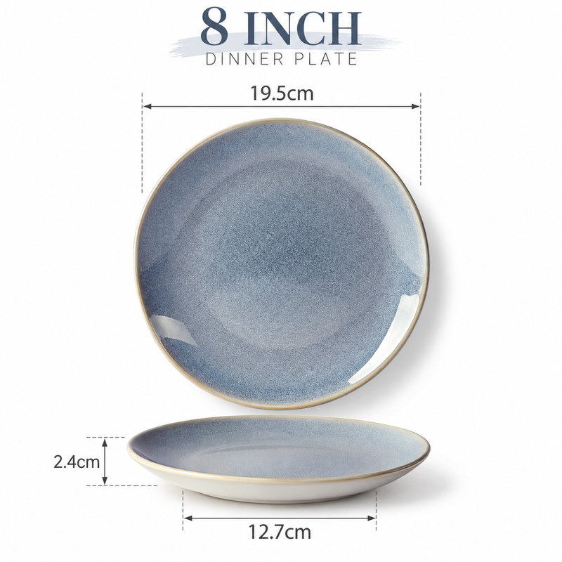 JIWOO Lovina – „Sternenhimmel-Edelstein Blau“ mit Reaktion-Effekt – Wunderschöne, filigrane Keramik-Flachplatte (8 Zoll), Ausgewellter Rand, Einzelverpackung