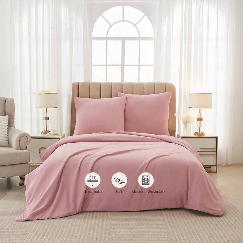Washed Brushed Duvet Cover Set 230*220cm/50*75cm*2 Beige pink