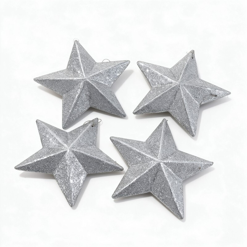 4 stuks 10 cm zilver 3D glitterster kerstornament hangend pentagram kerstboomdecoratie feestelijke huisdecoratie