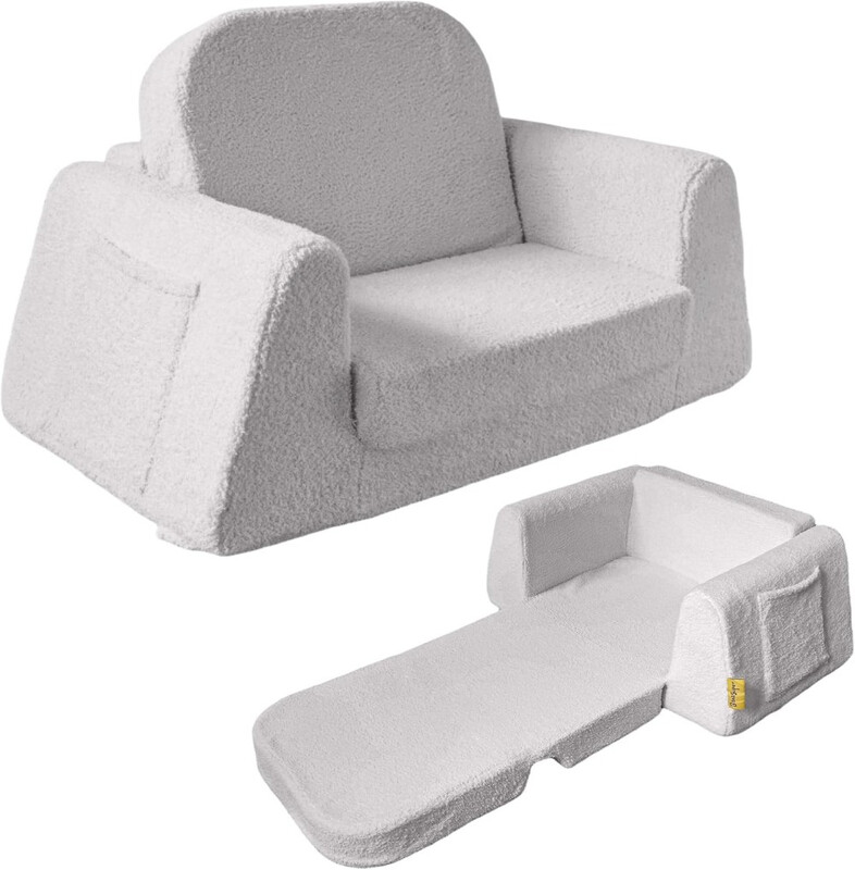 BanaSuper Kids Sofa, 2-in-1 Convertible Toddler Chair, Comfy Flip Out Bed for Children, Plush Kids Couch & Armchair, Extra Sturdy with Wide Base, Machine Washable Cover, Gift for Boys Girls, Grey