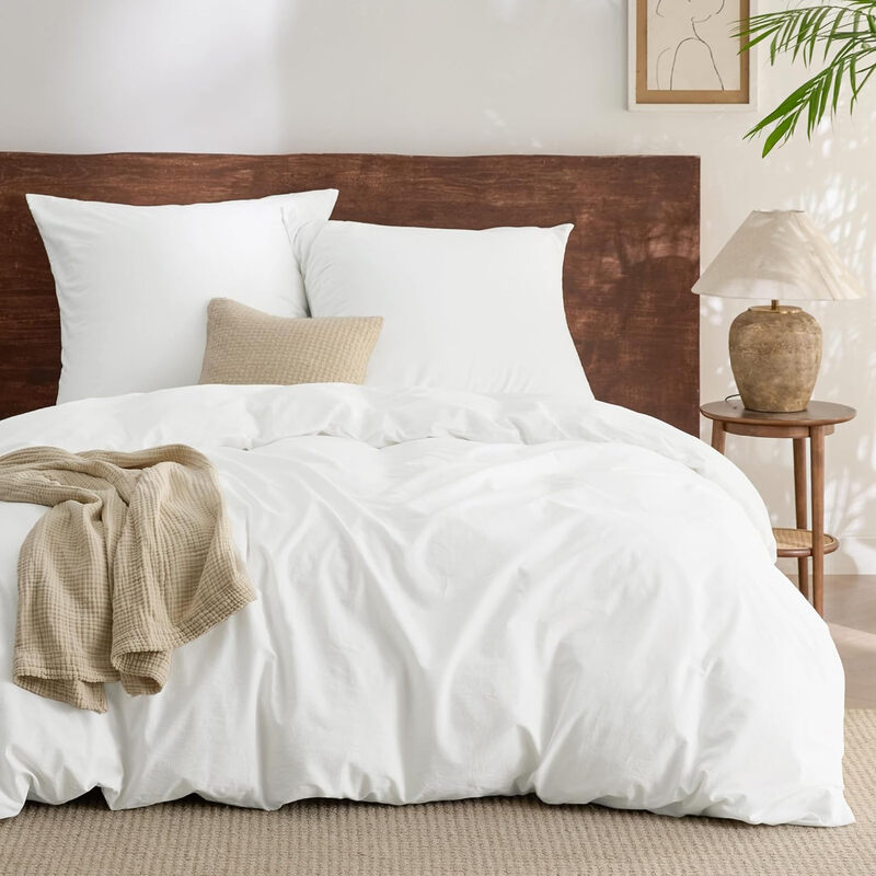 Bettwäsche 200x200 Baumwolle 3teilig - Bettwäsche-Sets Weiß Bettbezug mit 2 Kissenbezüge 80x80 cm, Ähnliche Textur wie Washed Leinen, Oeko-TEX Bedding Set mit Reißverschluss