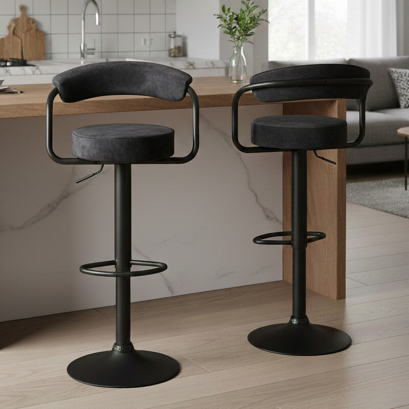 Bar Stools Hanna Fabric Adjustable Height Charcoal 2pcs