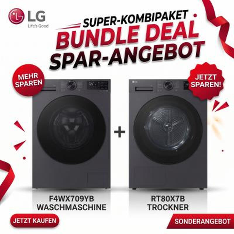 LG Waschmaschine & Trockner Spar-Set: F4WX709YB Waschmaschine (9 kg) + RT80X7B Wärmepumpentrockner (8 kg) | Kombipaket, Schwarz, …