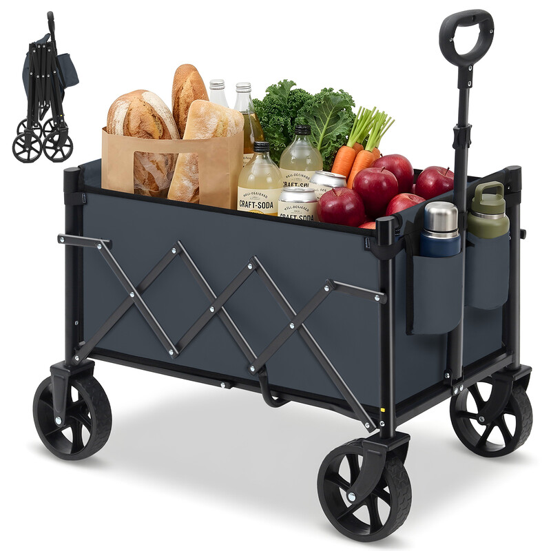 Bollerwagen Faltbar Klein 80KG, Handwagen Klappbar, Faltbarer Einkaufswagen Campingwagen mit Höhenverstellbarem Griff, Leicht & Platzsparend & Stabil