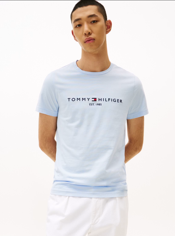 Tommy Hilfiger Blue Msw Logo Embroidery Slim T-Shirt - Breezy