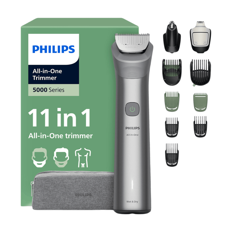 Philips 11-In-1 Trimmer 5000, 13 Length Settings, Wet & Dry, Self-Sharpening Mental Blades, Battery Indicator, Intimate Comb, Mg5941/15