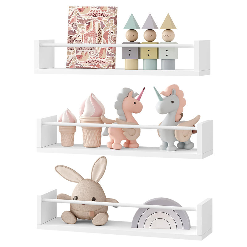 WOLTU Wandregal Bücherregal, Schweberegale mit 3 Ablagen, Regale für Buchaufbewahrung, für Wohnzimmer Schlafzimmer, Weiß, RG9508ws