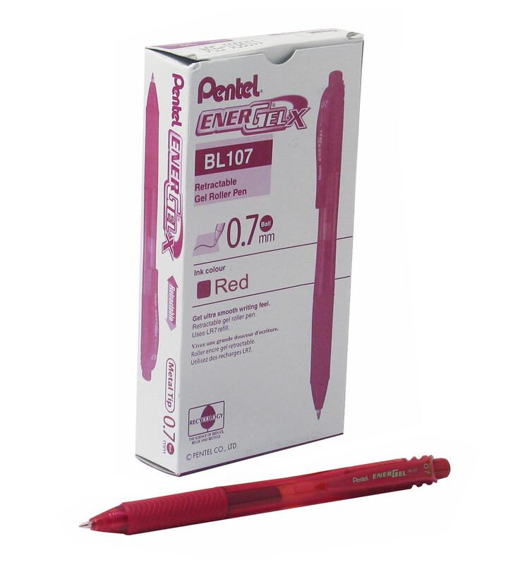 EnerGel X 0.7 Retractable Gel Pen Red Pack of 12