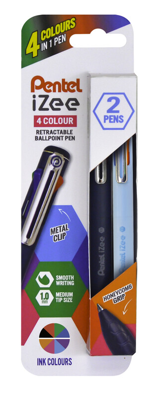 iZee 4 Colour 1.0mm Ballpen Mixed Barrels Pack of 2