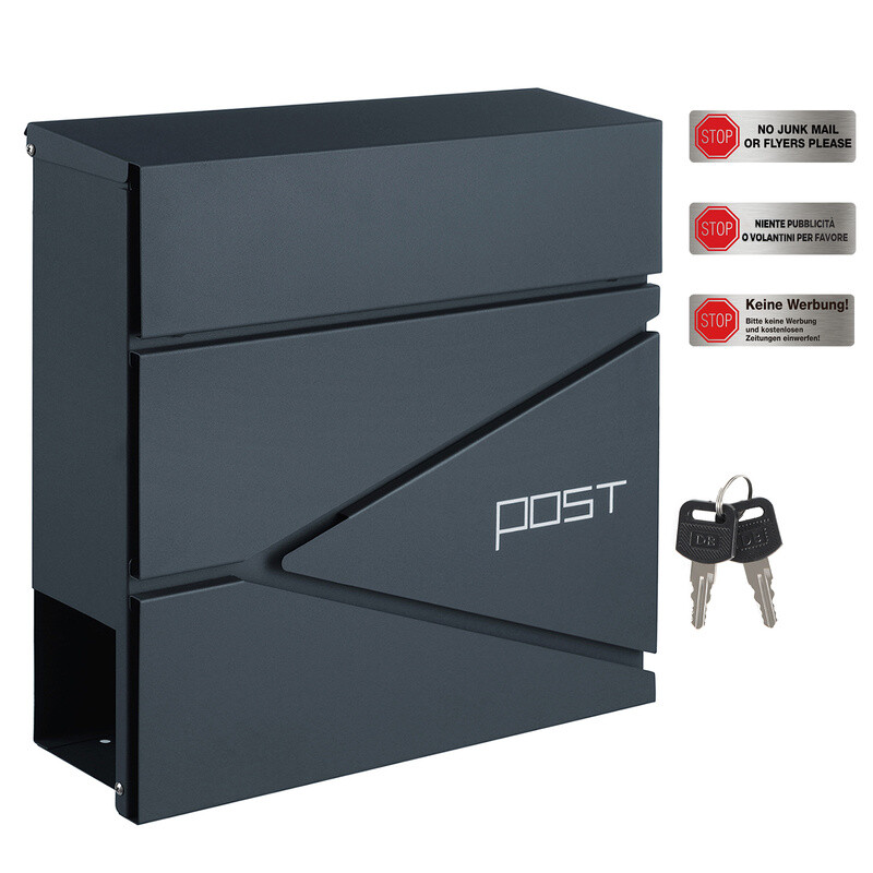 SONGMICS Mail Box, 37x10.5x37cm, Modern Design, Charcoal Grey