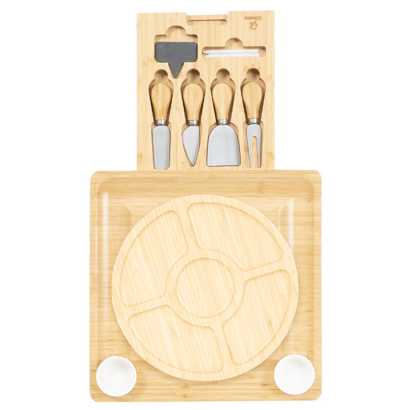 Bamboo Cheese Board, Cheese Board with Cheese Knife Set, Charcuterie Board, Cheese Bo